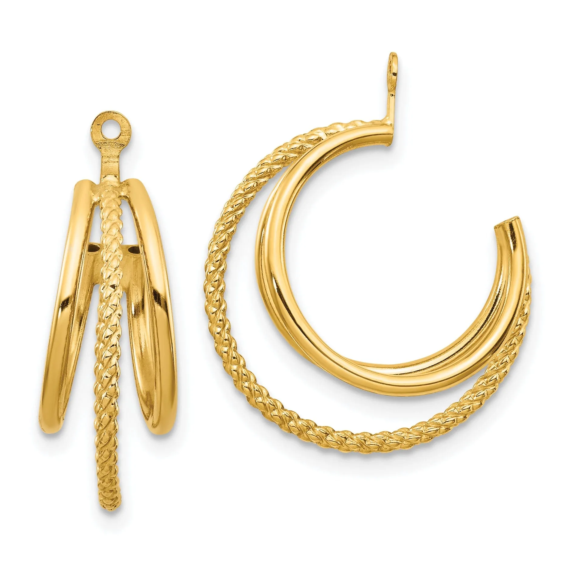 14k Yellow Gold Twisted Triple Hoop Earring Jacket