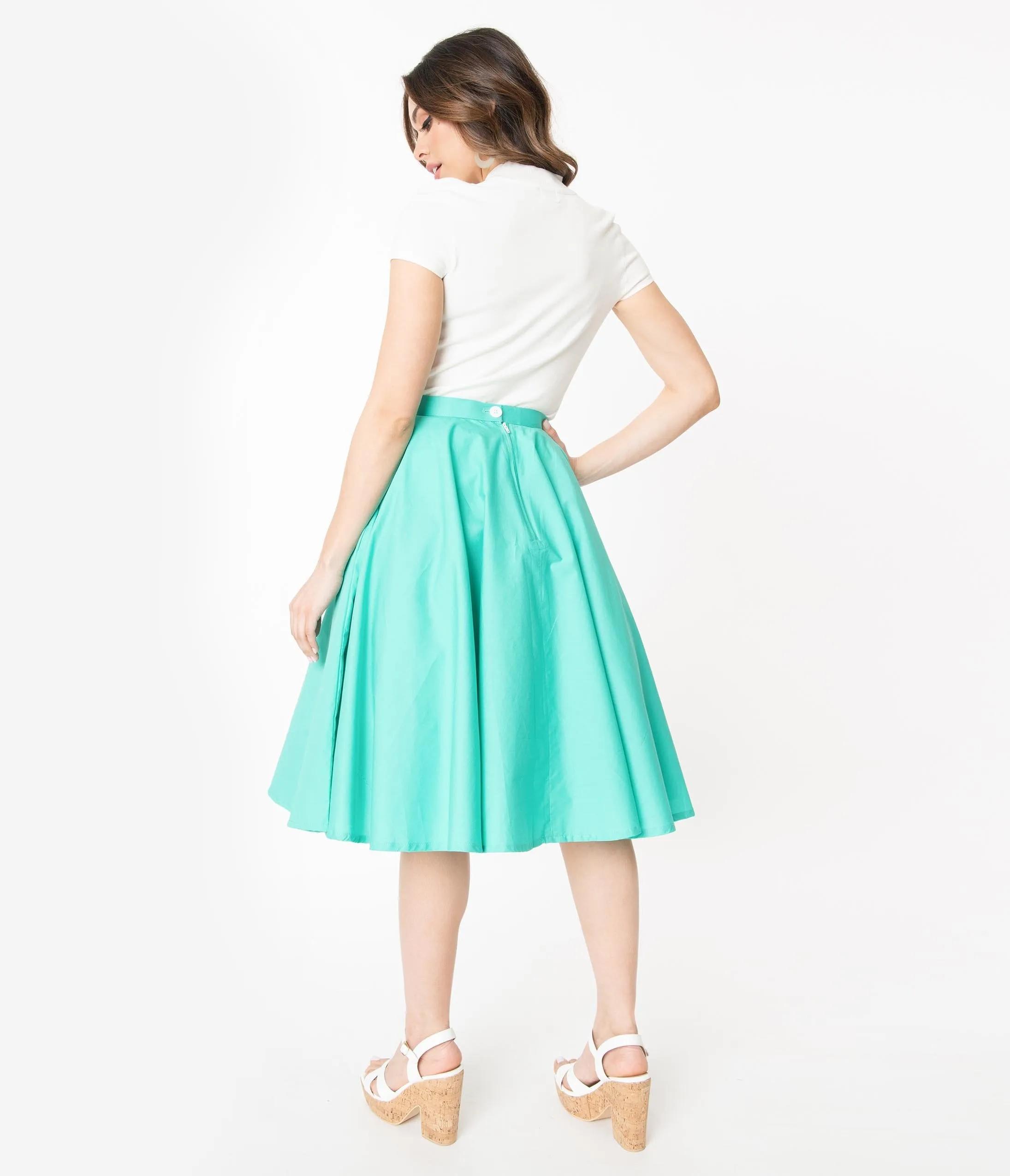 1950s Style Solid Mint Green Swing Skirt