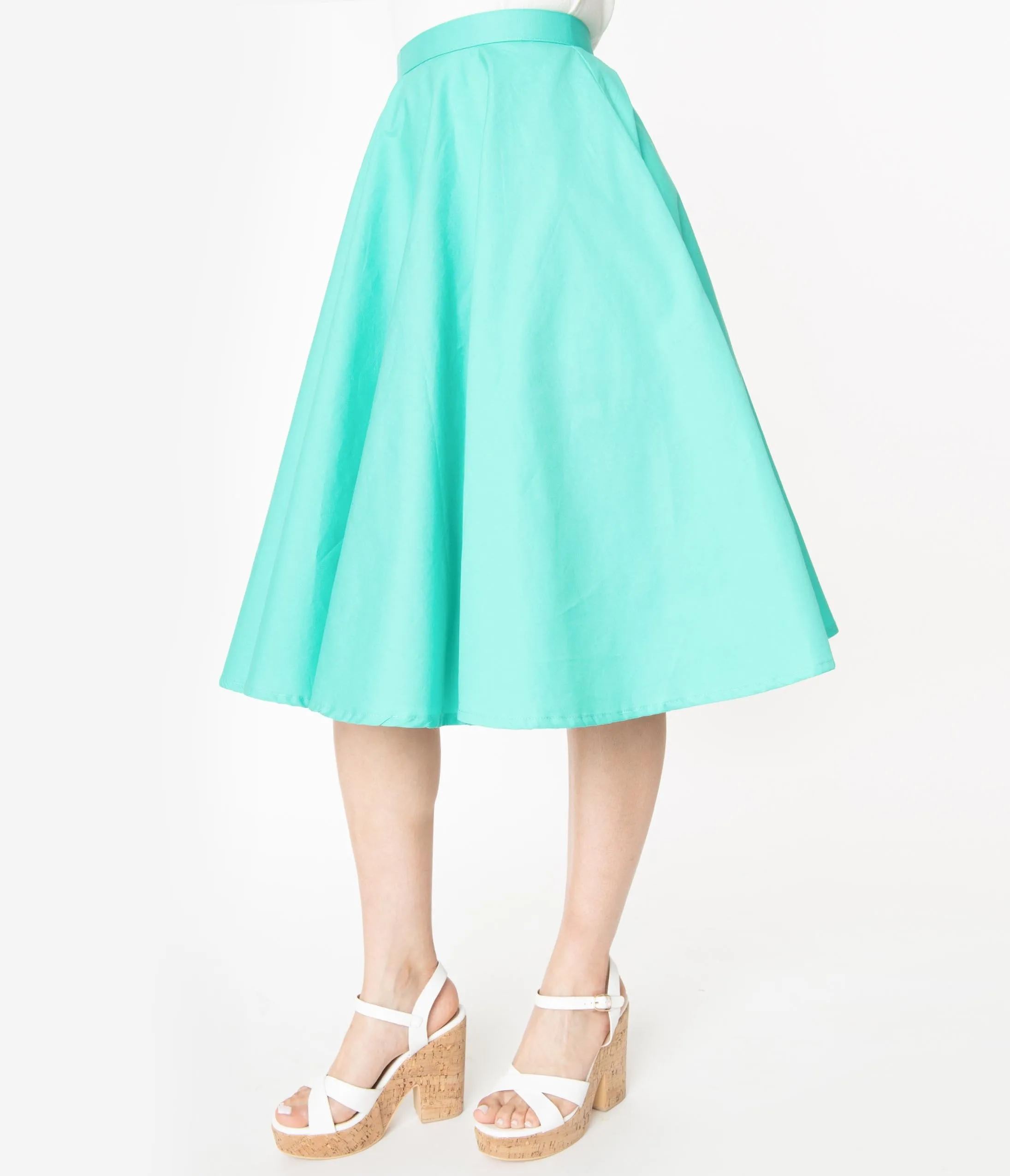 1950s Style Solid Mint Green Swing Skirt