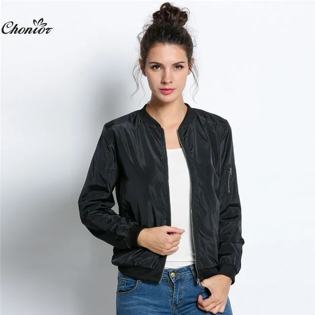 2016 Autumn Fashion Bomber Jacket Women Long Sleeve Basic Coats Casual Thin Slim Outerwear Short MA1 Pilot Bomber Jackets