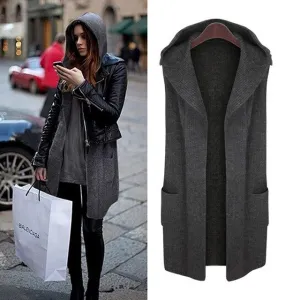 2016 New Women's Acrylic Woolen Vest Fashion Hooded Jacket With Pockets Autumn Winter Female Coat Plus Size L-5XL Vest