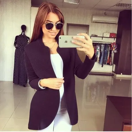 2016 Popular New Fashion Casual Autumn Basic Jackets Full Sleeve Outwear Solid Open Stitch Coats Women Jacket Clothing