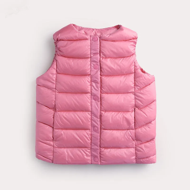 2017 Newest Baby Girls Boys Winter Autumn spring warm duck down vest Kids 8 Solid Single Breasted Cotton Waistcoat Liner 2-9Y