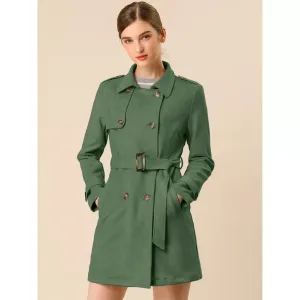 ALLEGRA K Women's Faux Suede Notched Lapel Double Breasted Trenchcoat