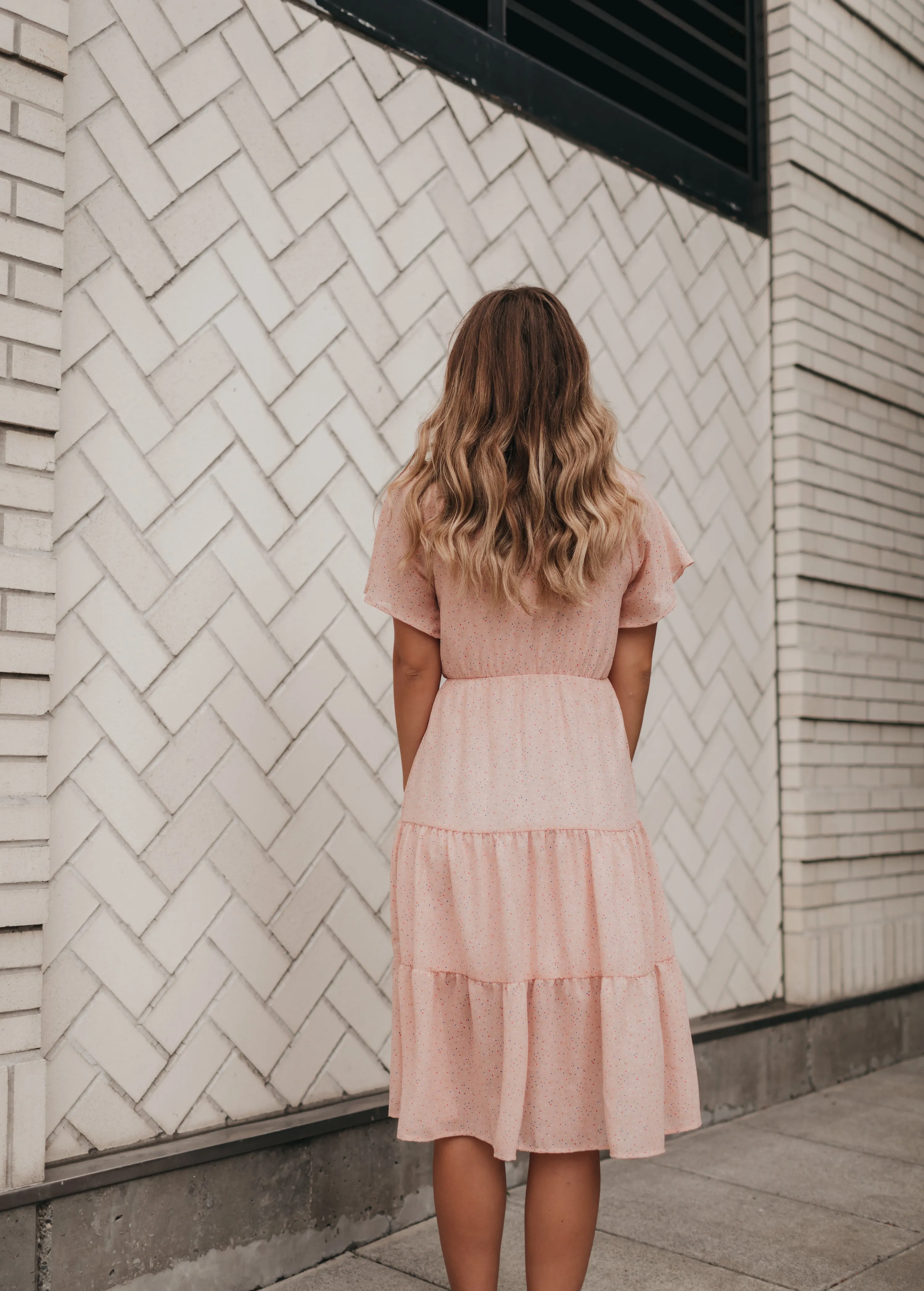 Anne Dot Midi Dress in Blush