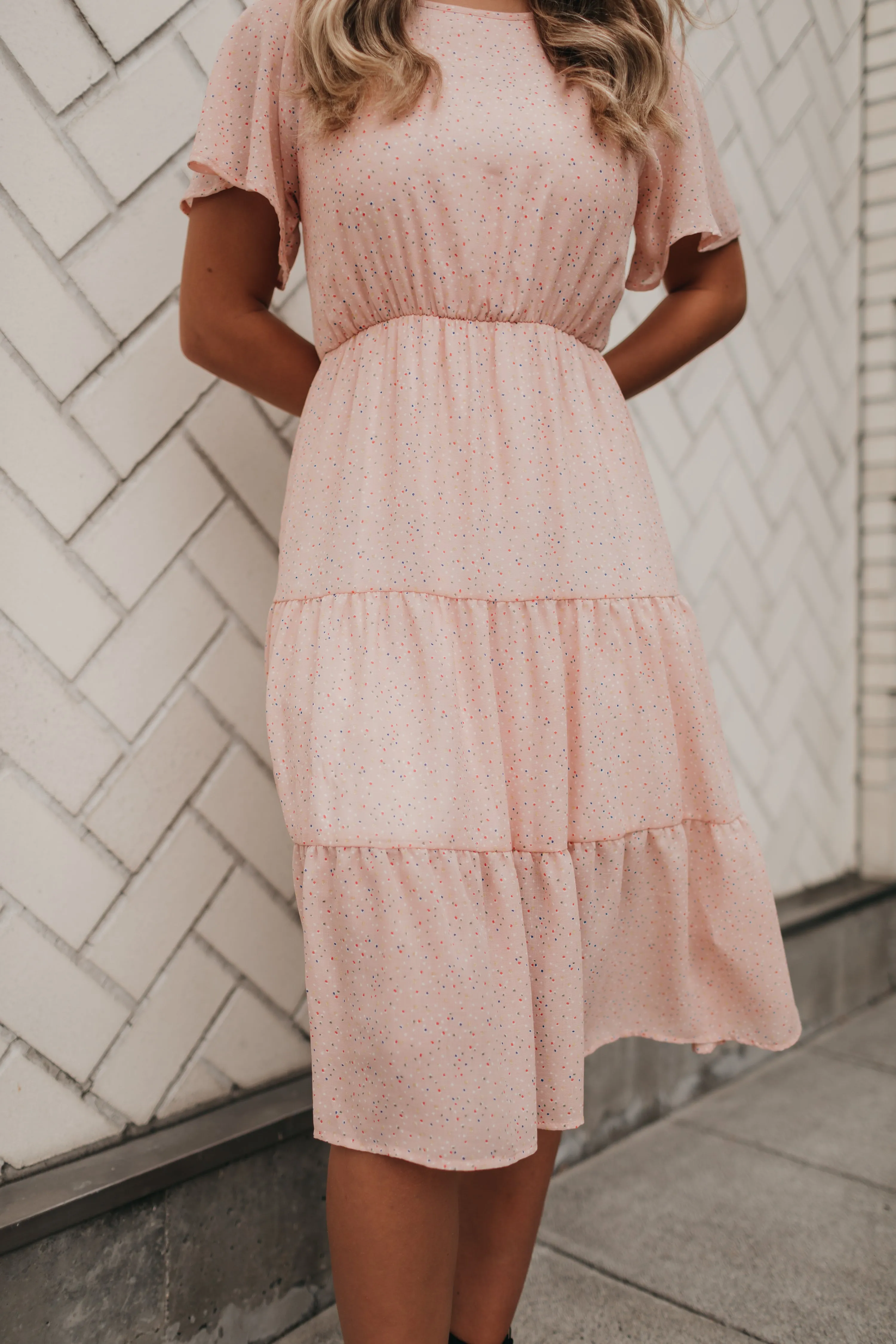 Anne Dot Midi Dress in Blush