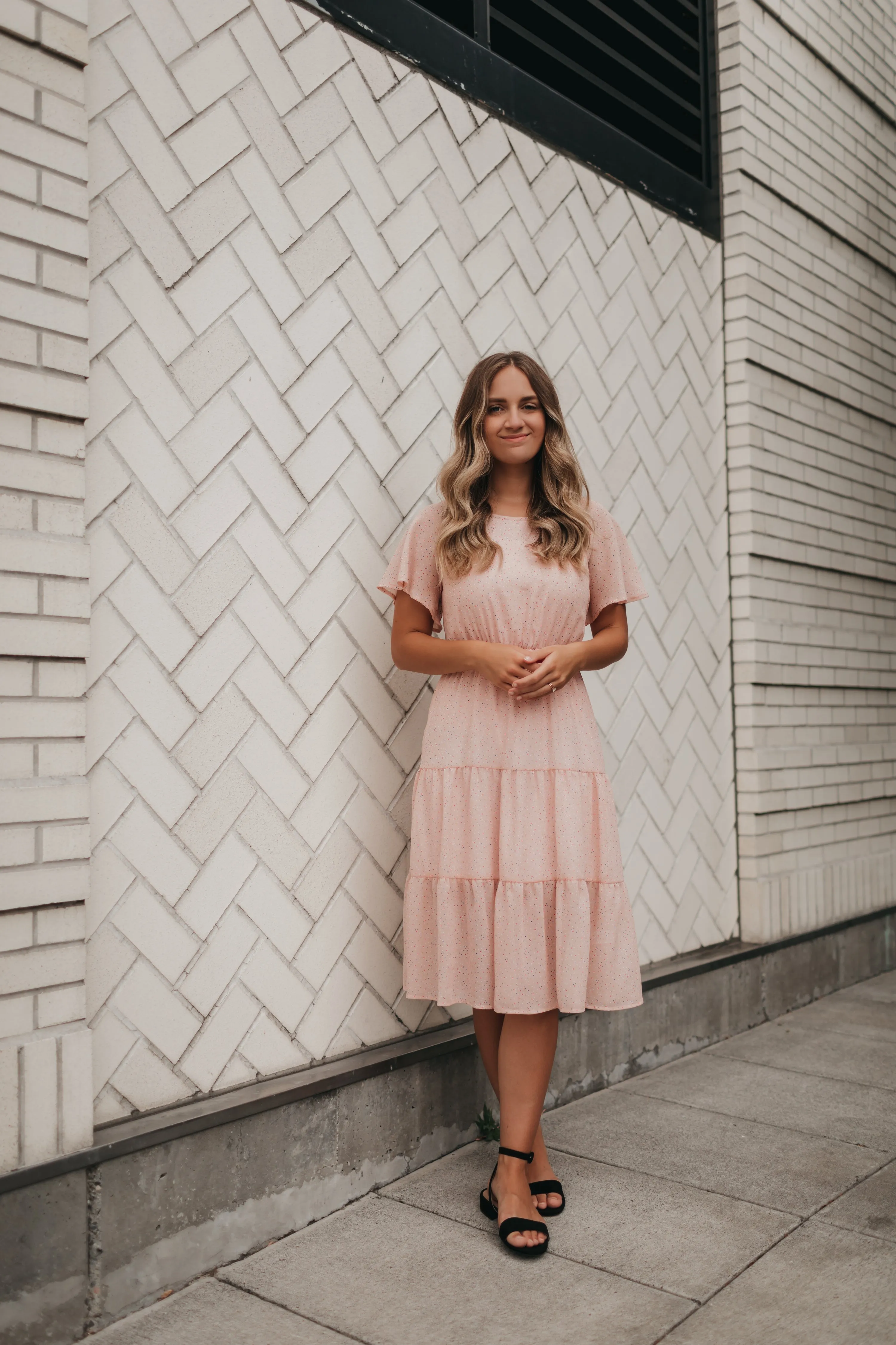 Anne Dot Midi Dress in Blush