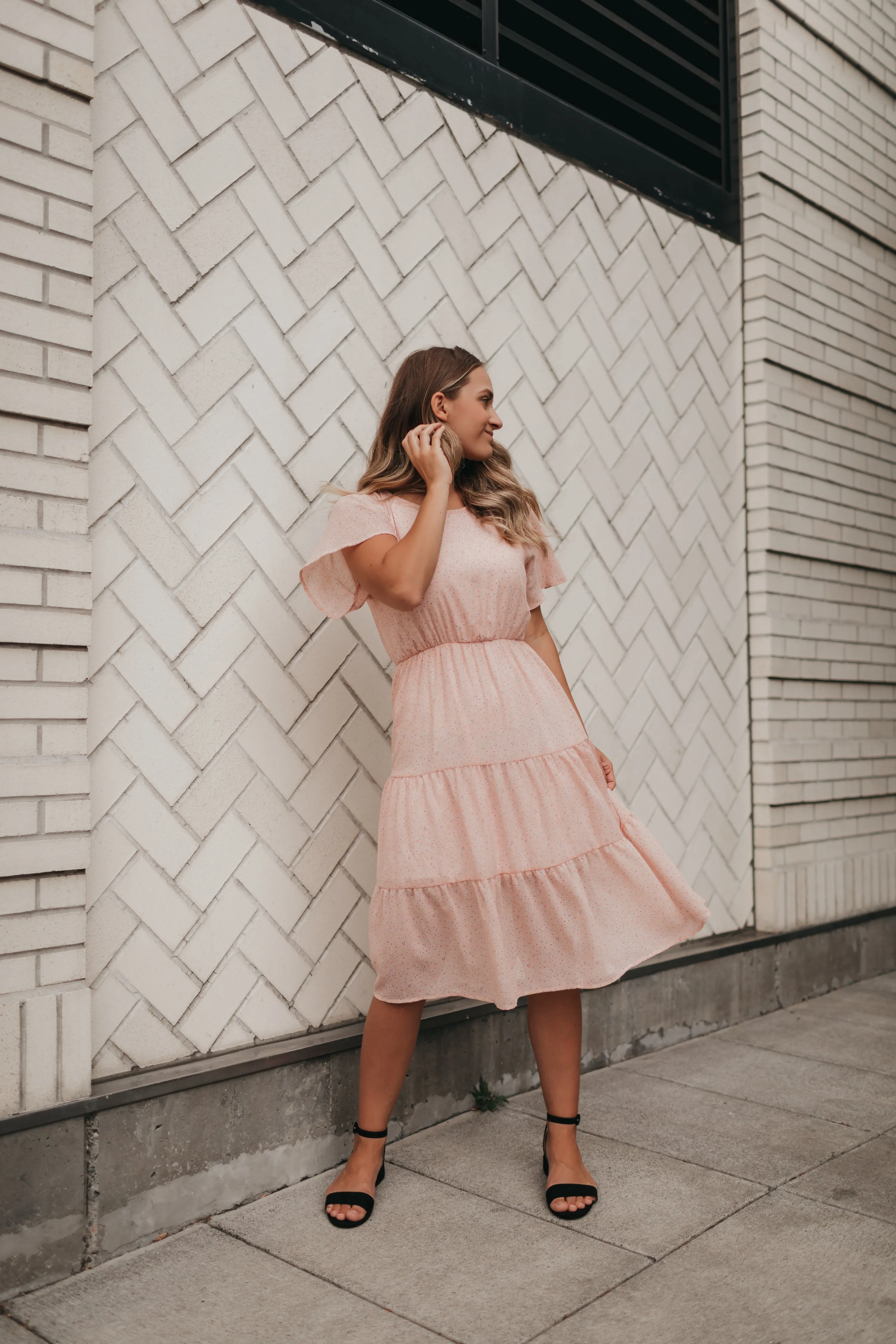 Anne Dot Midi Dress in Blush