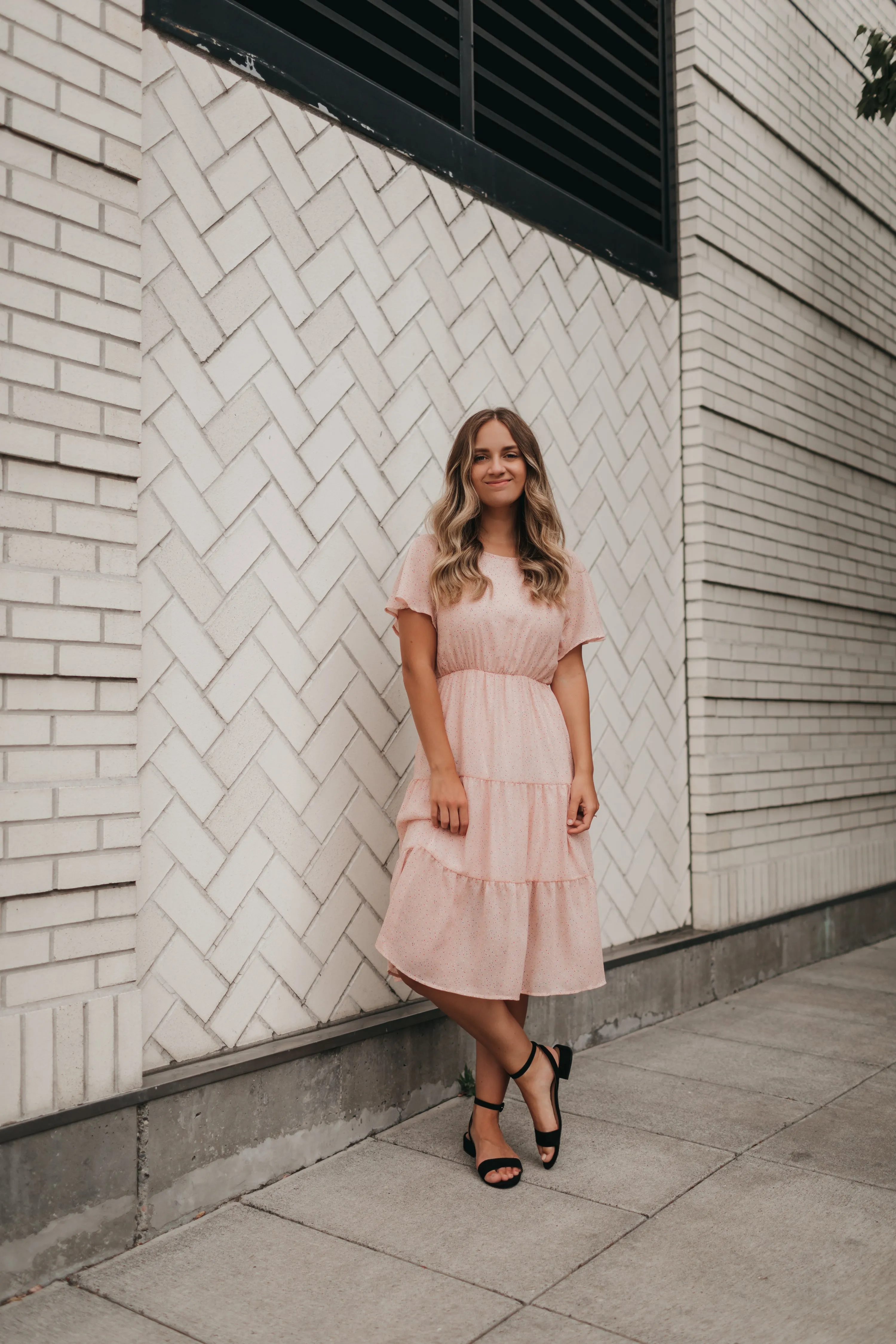 Anne Dot Midi Dress in Blush