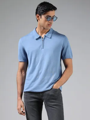 Ascot Blue Relaxed-Fit Polo Zipper T-Shirt