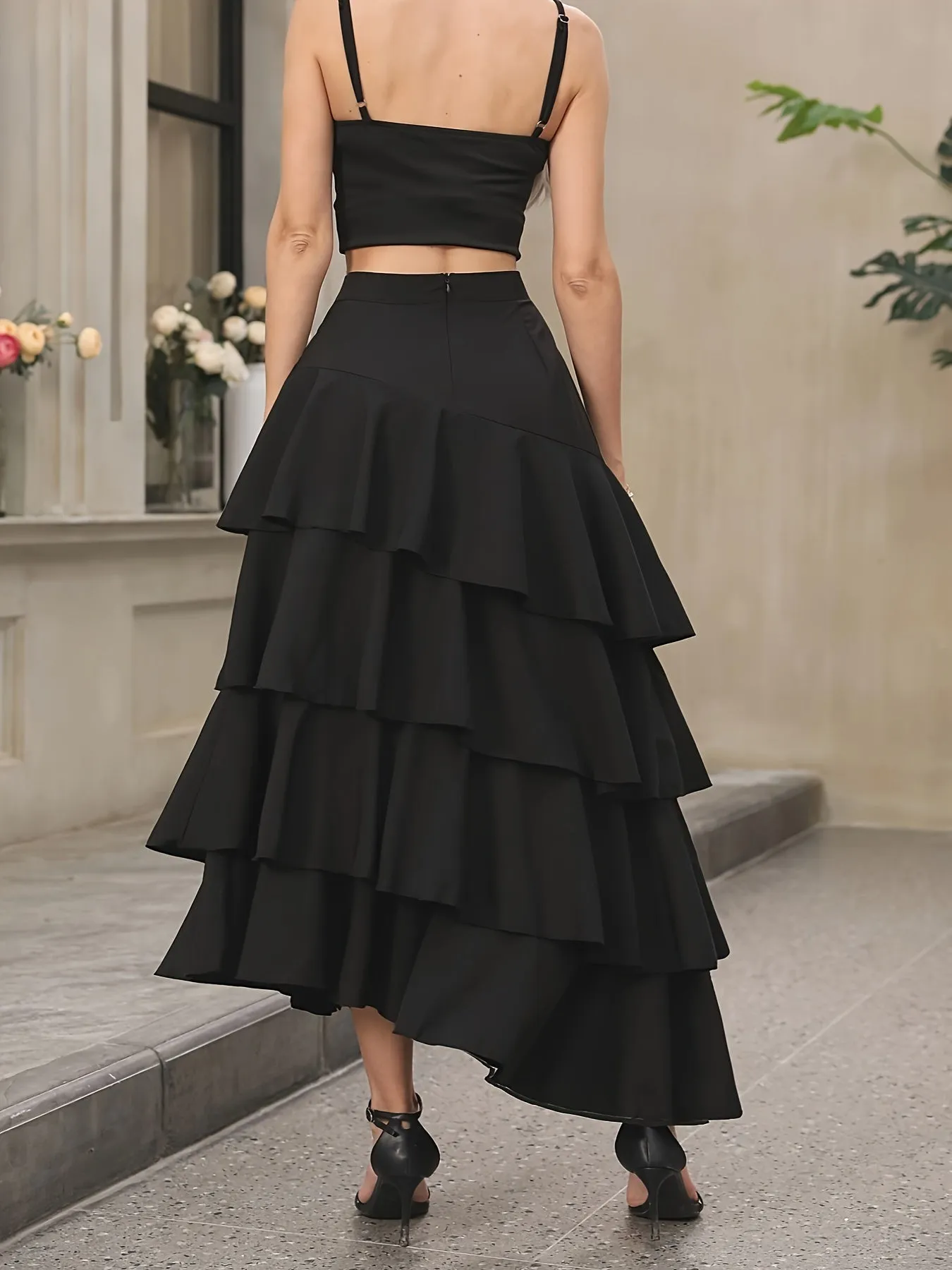 Asymmetrical Ruffle Skirt Chic FallWinter High Waist Style