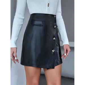 Bag hip pocket button PU leather skirt