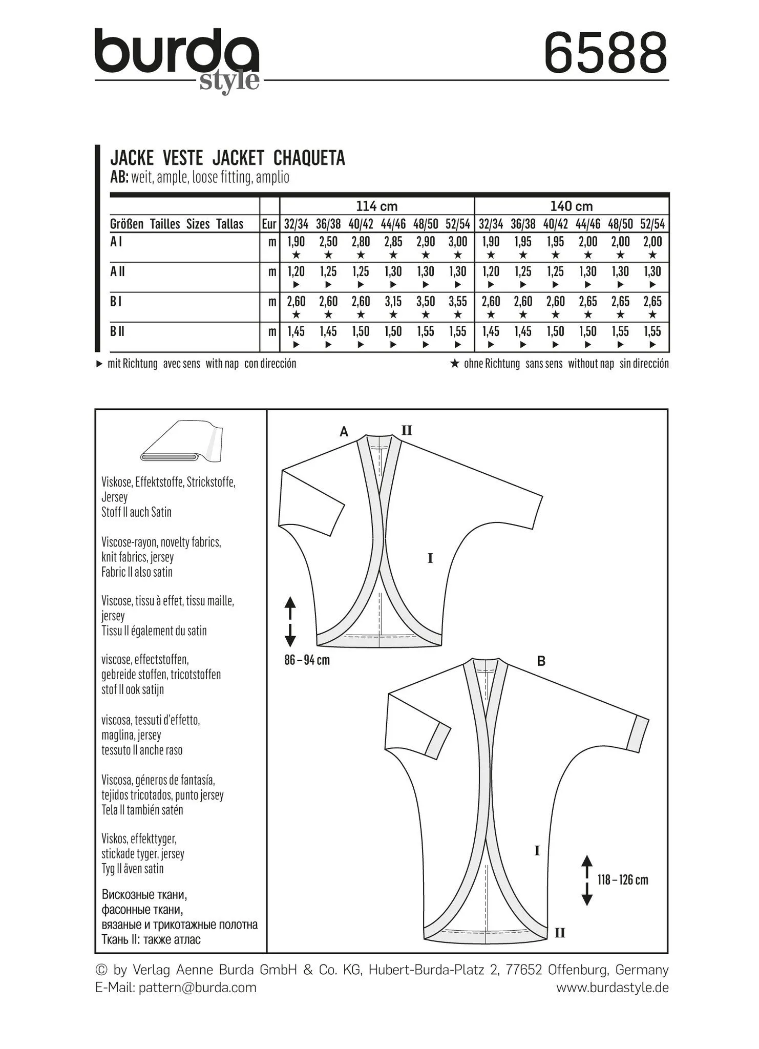 BD6588 Burda Style Pattern 6588 Jacket