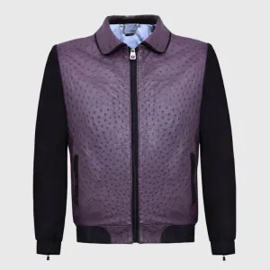 Best Style Suede & Ostrich Leather Leather Harrington Fashion Jacket