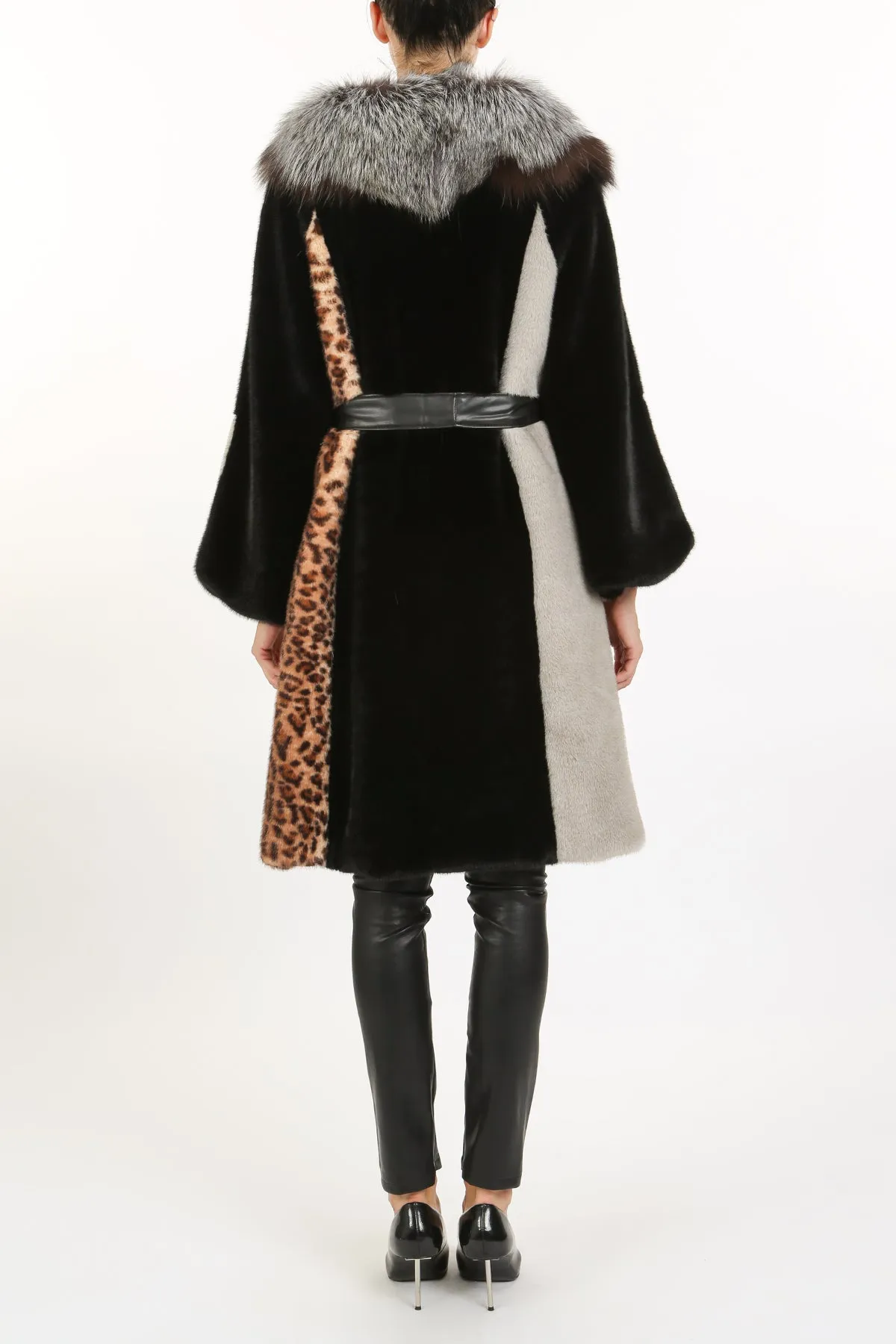 Beulah Style Colorblock Faux Fur Coat