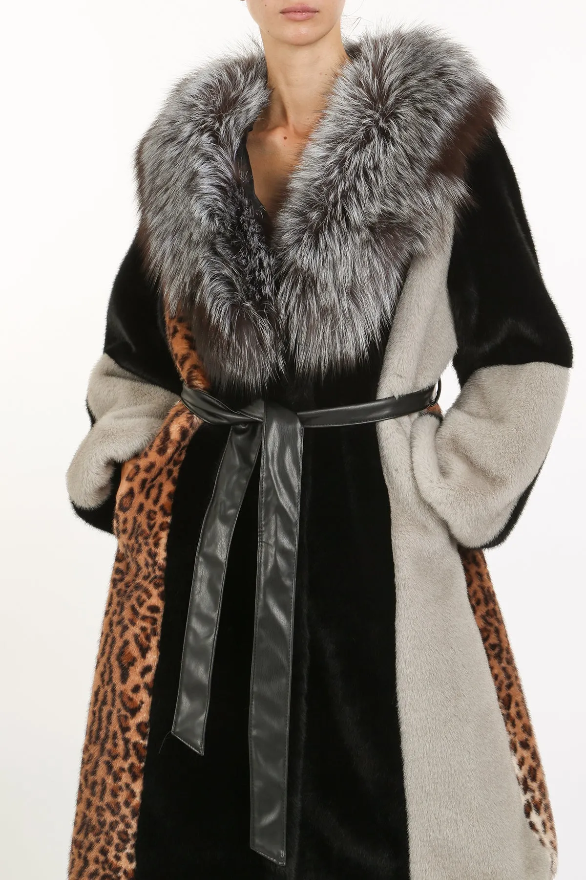 Beulah Style Colorblock Faux Fur Coat