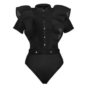 Black Gothic Sexy One Piece Mesh Sashes Romper