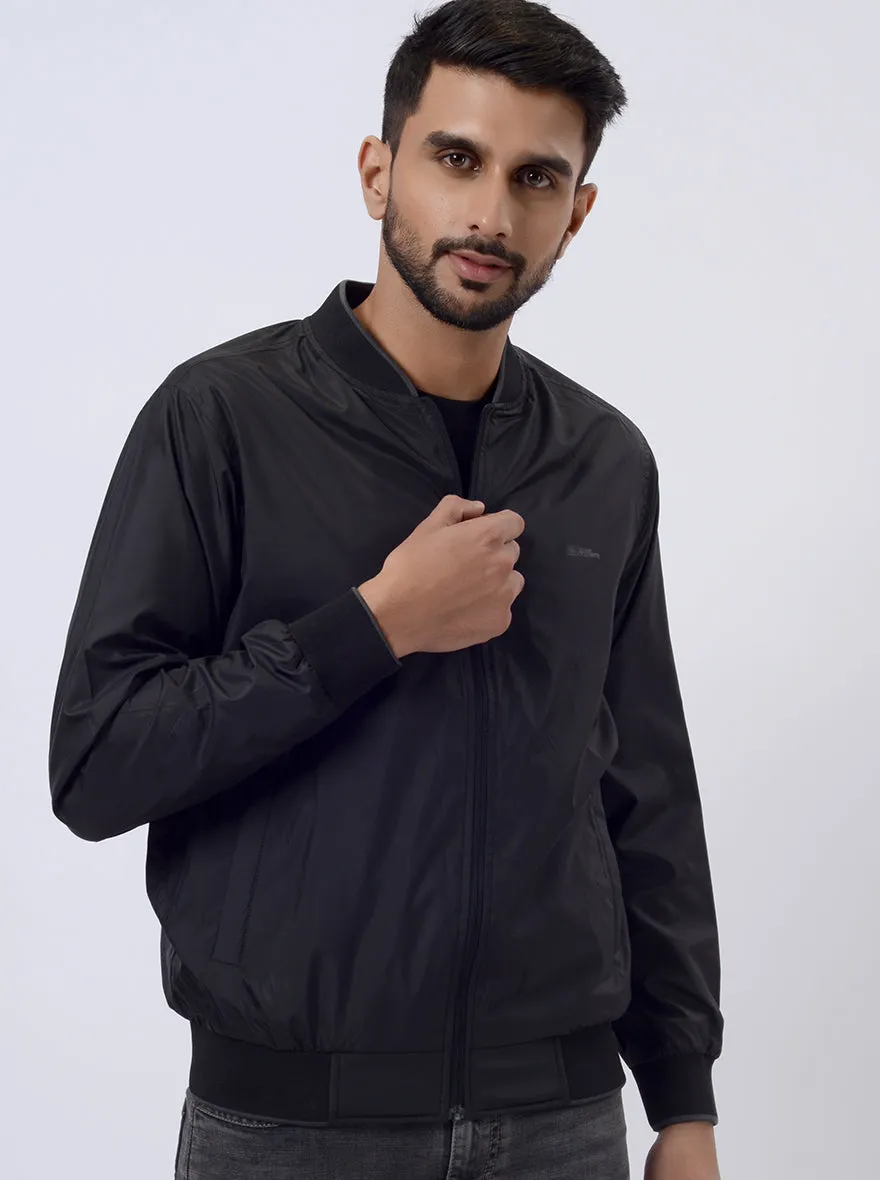 Black Solid Regular Fit Winter Jacket | JadeBlue