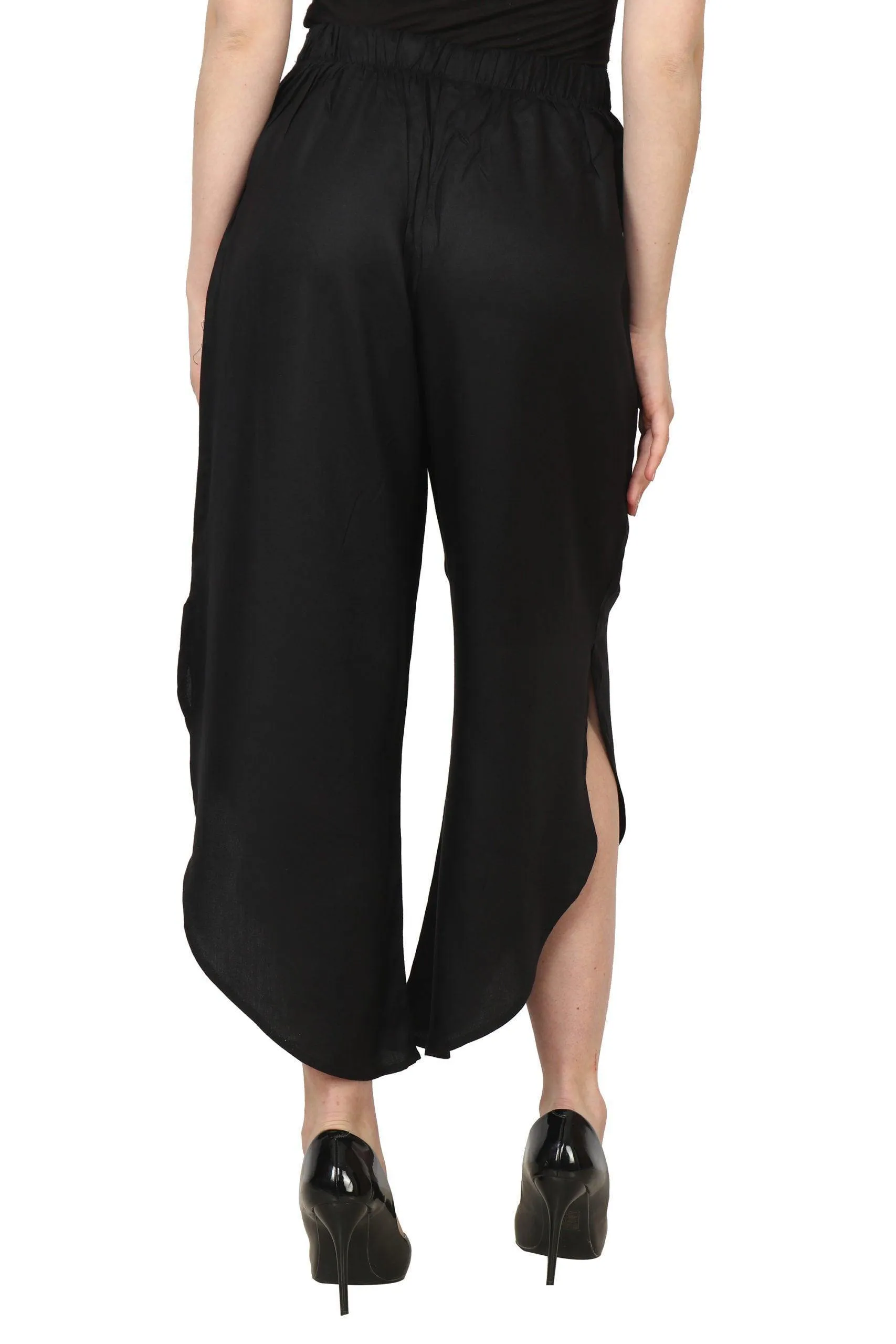 Black Solid Side Slit Pants