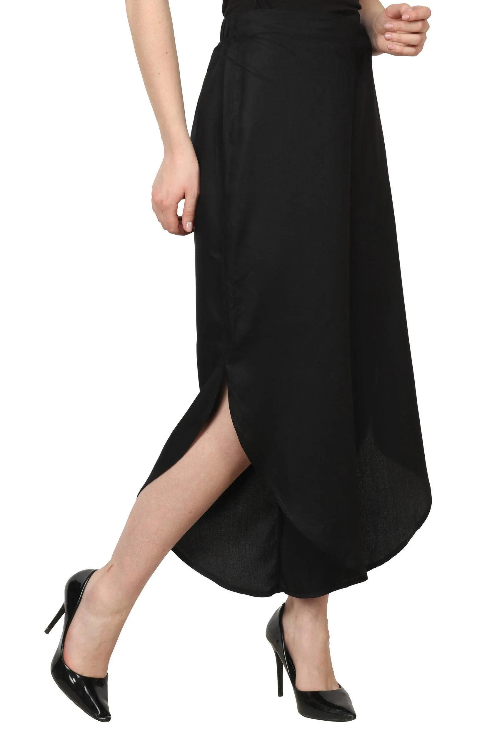 Black Solid Side Slit Pants