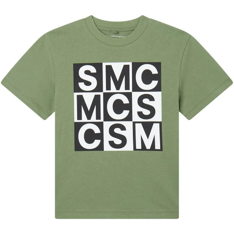 Boys Green Cotton SMC Logo T-shirt