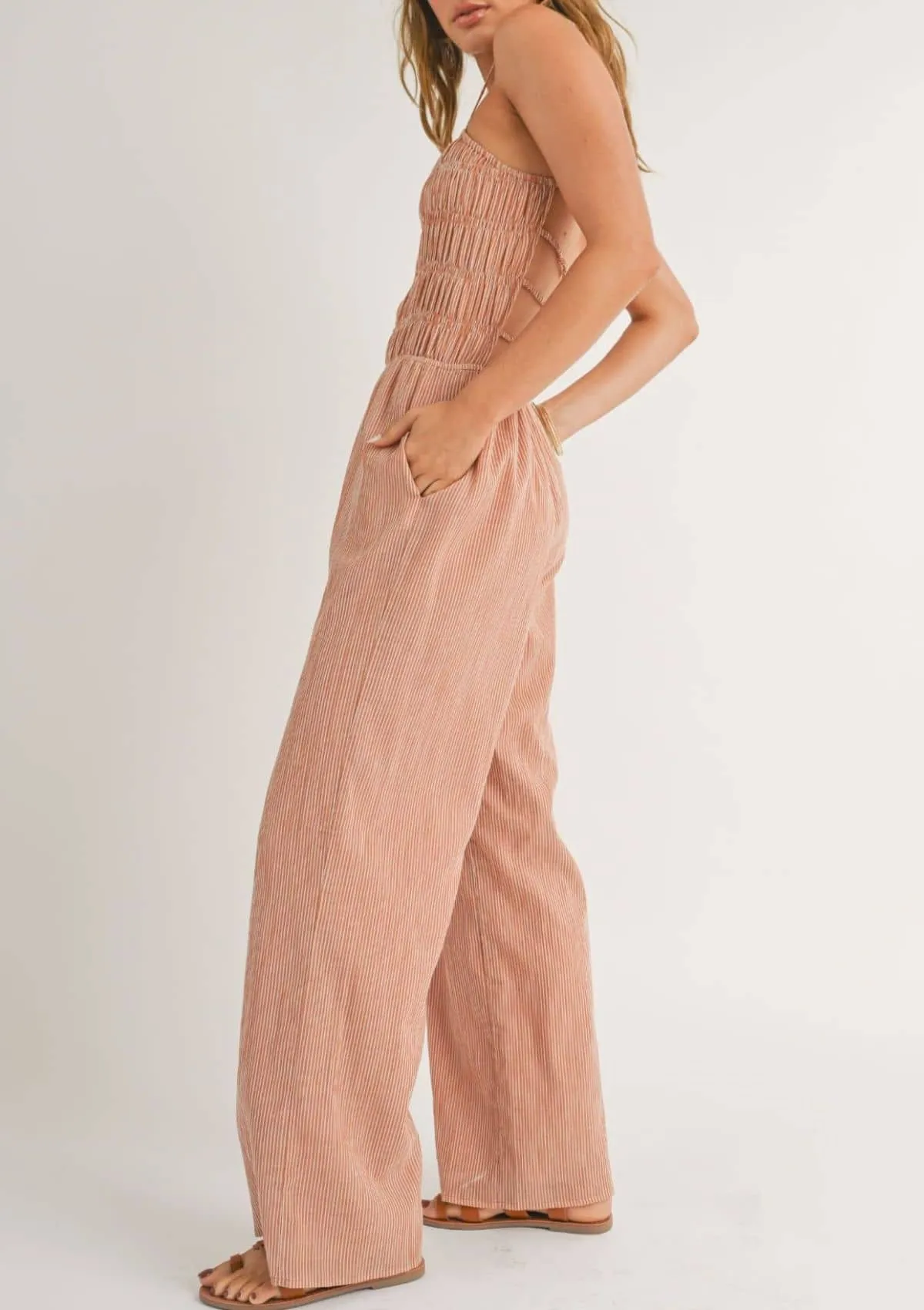 Canyon Land Open Back Jumpsuit - Rust White