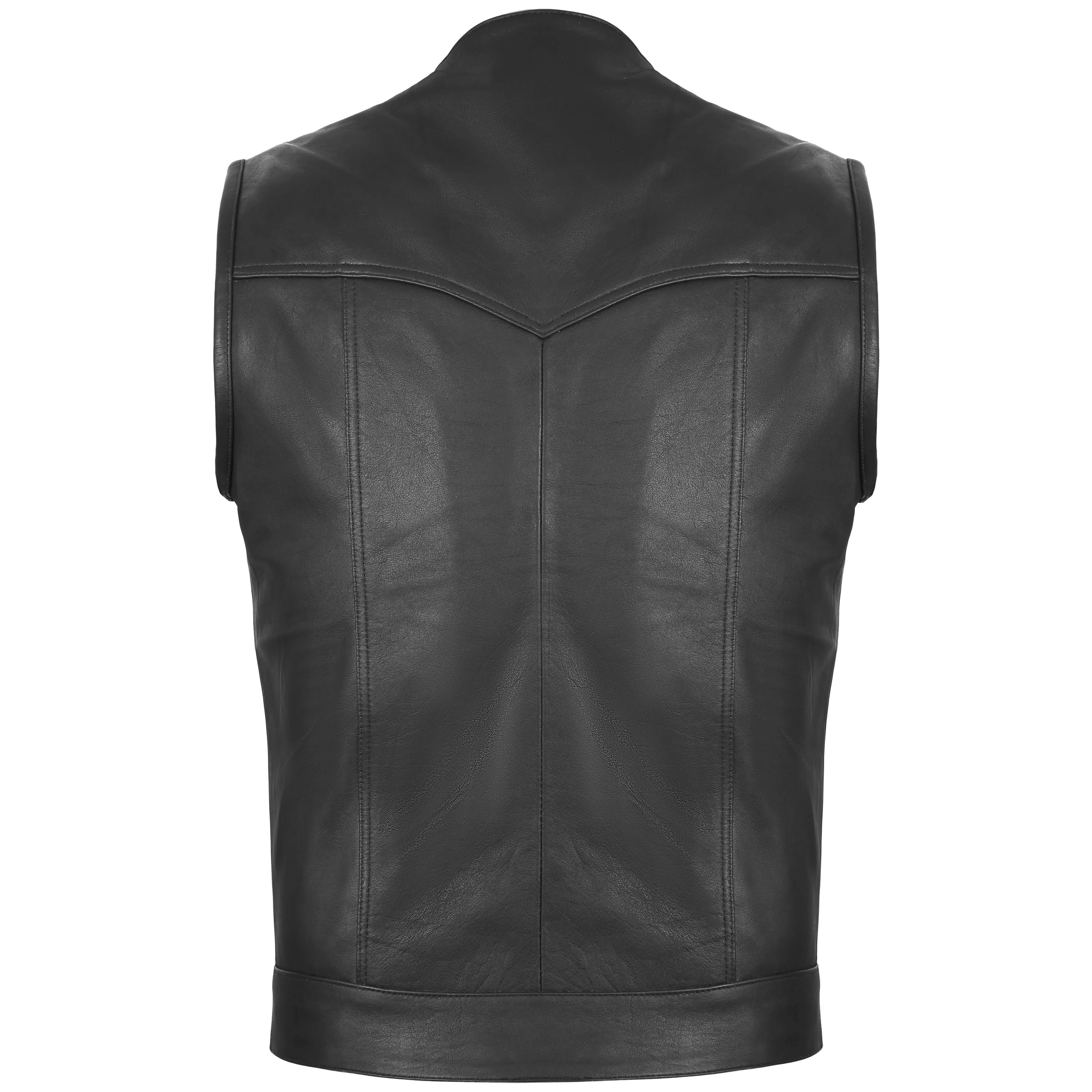 Collarless Leather Motorcycle Cut Off SOA Style Black