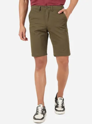 Dark Olive Solid Slim Fit Shorts | JadeBlue