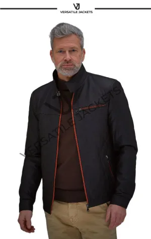 Espresso Lambskin Leather Men's Jacket with Belrose Contrast Design