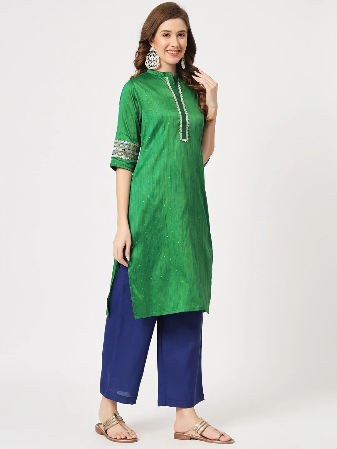 Festive Placket Embroidered Kurta With Contrasting Pants