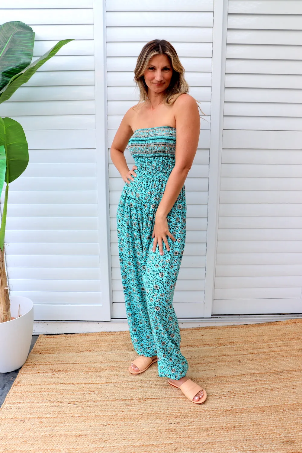 Genie Jumpsuit in Cottage Vine Aqua