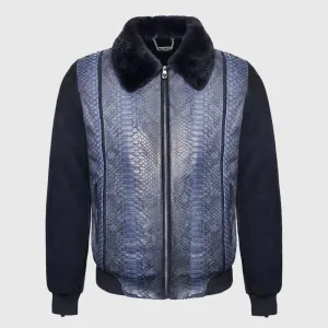 Genuine Best Style Blue Suede & Full Body Python Leather Flight Jacket