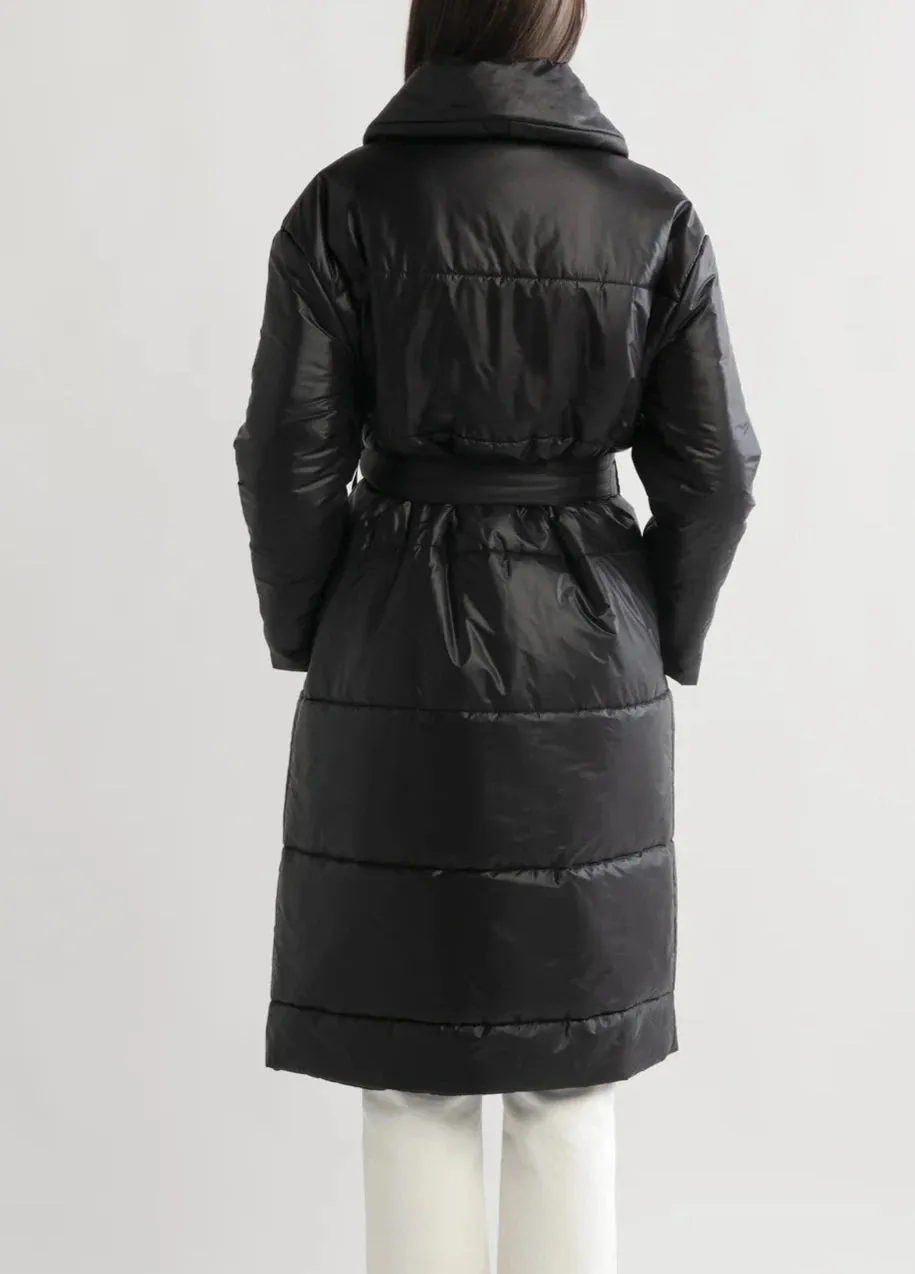 Glossy Puffer Coat in Black