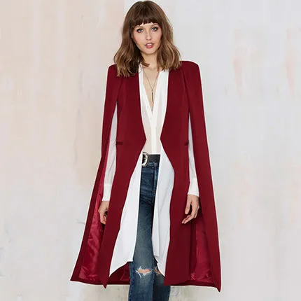 HDY Haoduoyi 2016 Women Casual Open Front Blazer Suits with Pocket Cape Trench Coat Duster Coat Longline Cloak  Poncho Coat