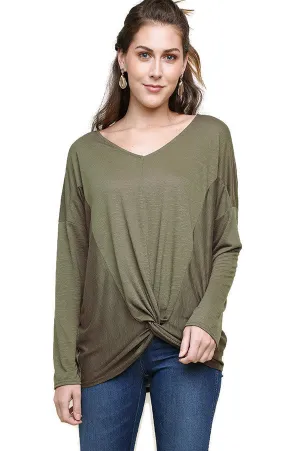 Heathered Front Knot Detail Top, Olive