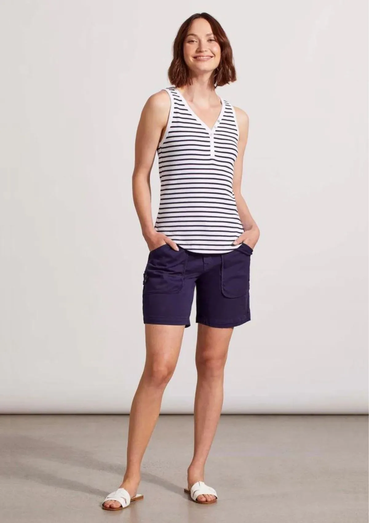 Henley Tank Top with Buttons - Nautical Stripe