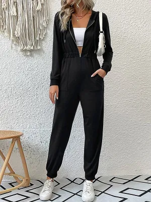 Jumpsuits Zip Long Sleeve Hooded Casual Jumpsuit for Women