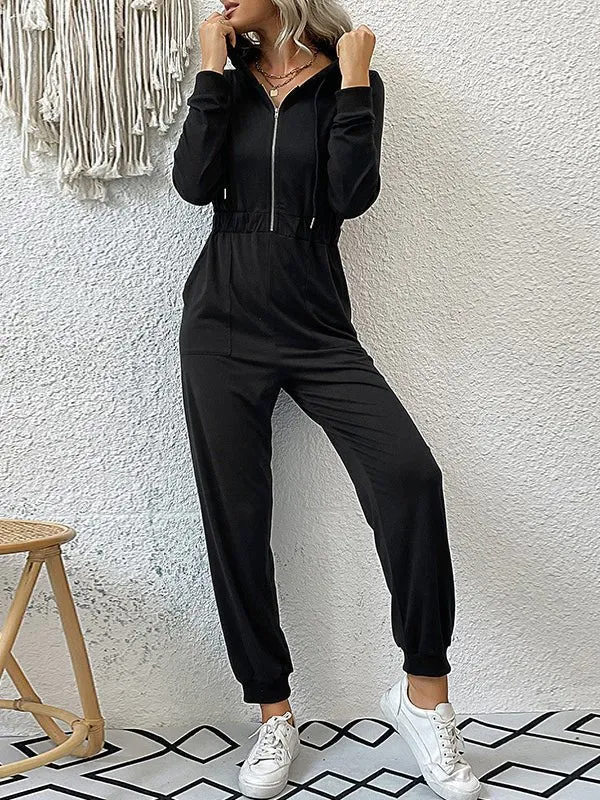 Jumpsuits Zip Long Sleeve Hooded Casual Jumpsuit for Women