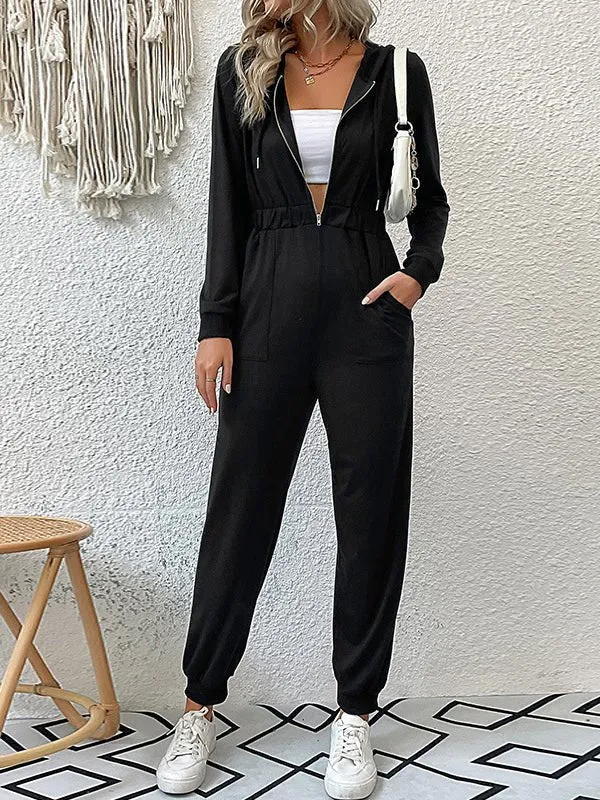 Jumpsuits Zip Long Sleeve Hooded Casual Jumpsuit for Women