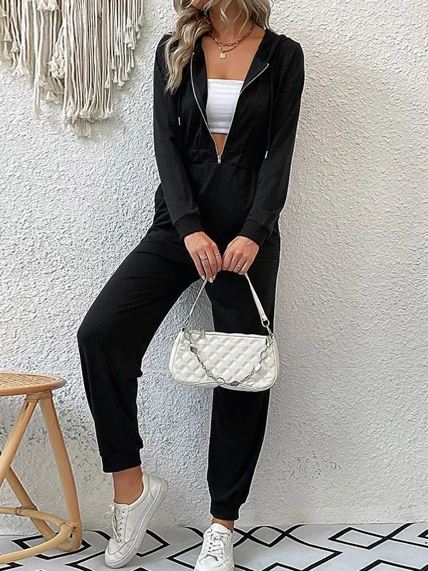 Jumpsuits Zip Long Sleeve Hooded Casual Jumpsuit for Women