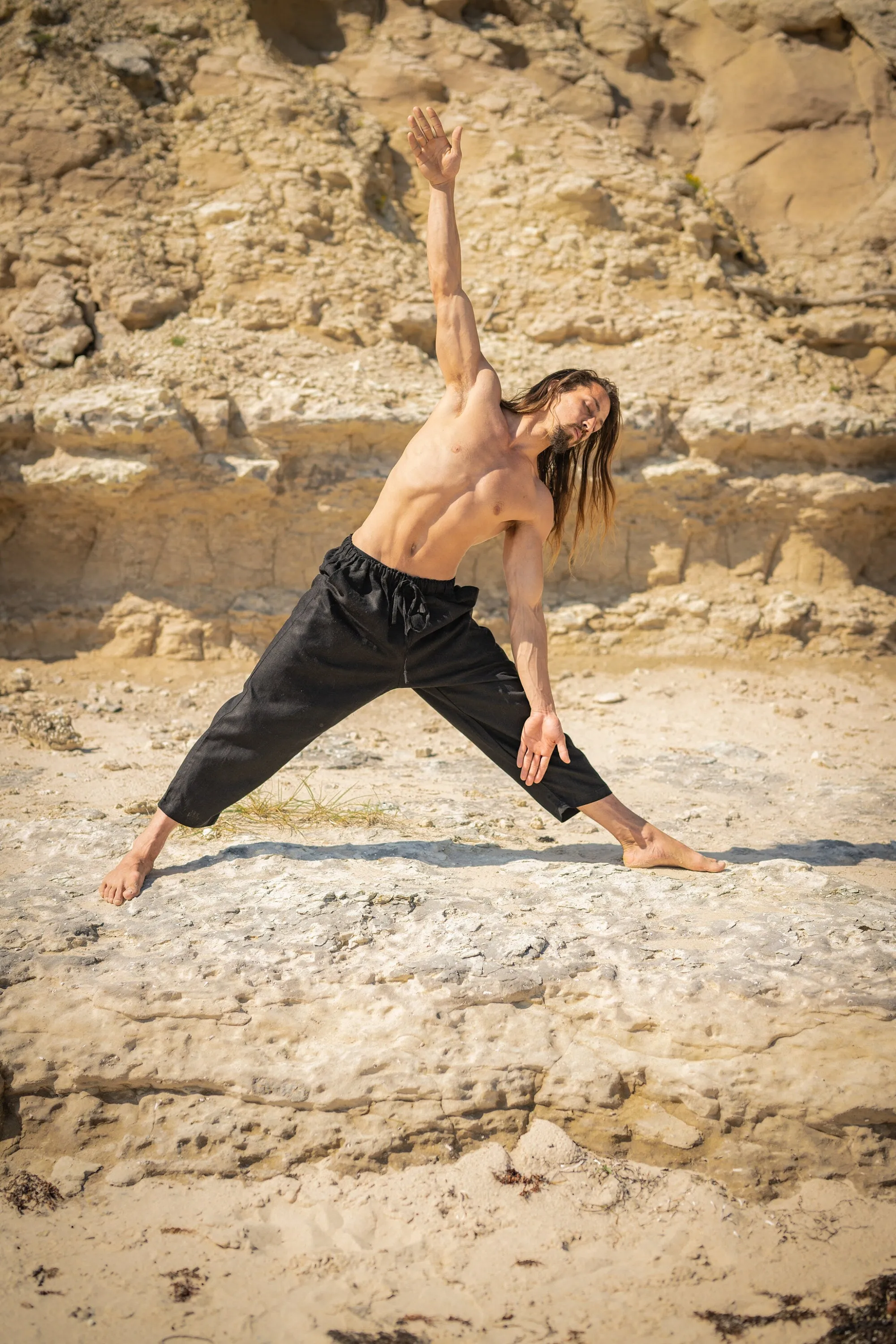 KOWA Organic Hemp Pants Black Raven Trousers with Two Pockets Yoga Sustainable Eco Friendly Festival Ceremony Boho Comfortable AJJAYA