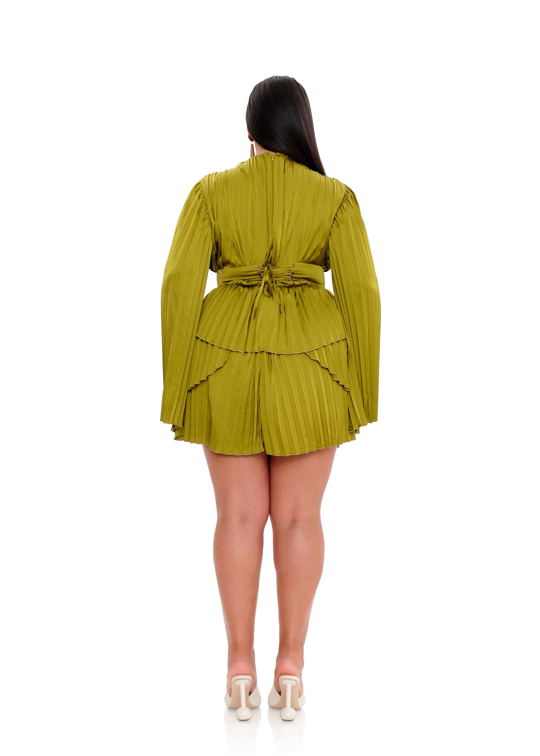 LENTI PLEATED MINI DRESS - LIME