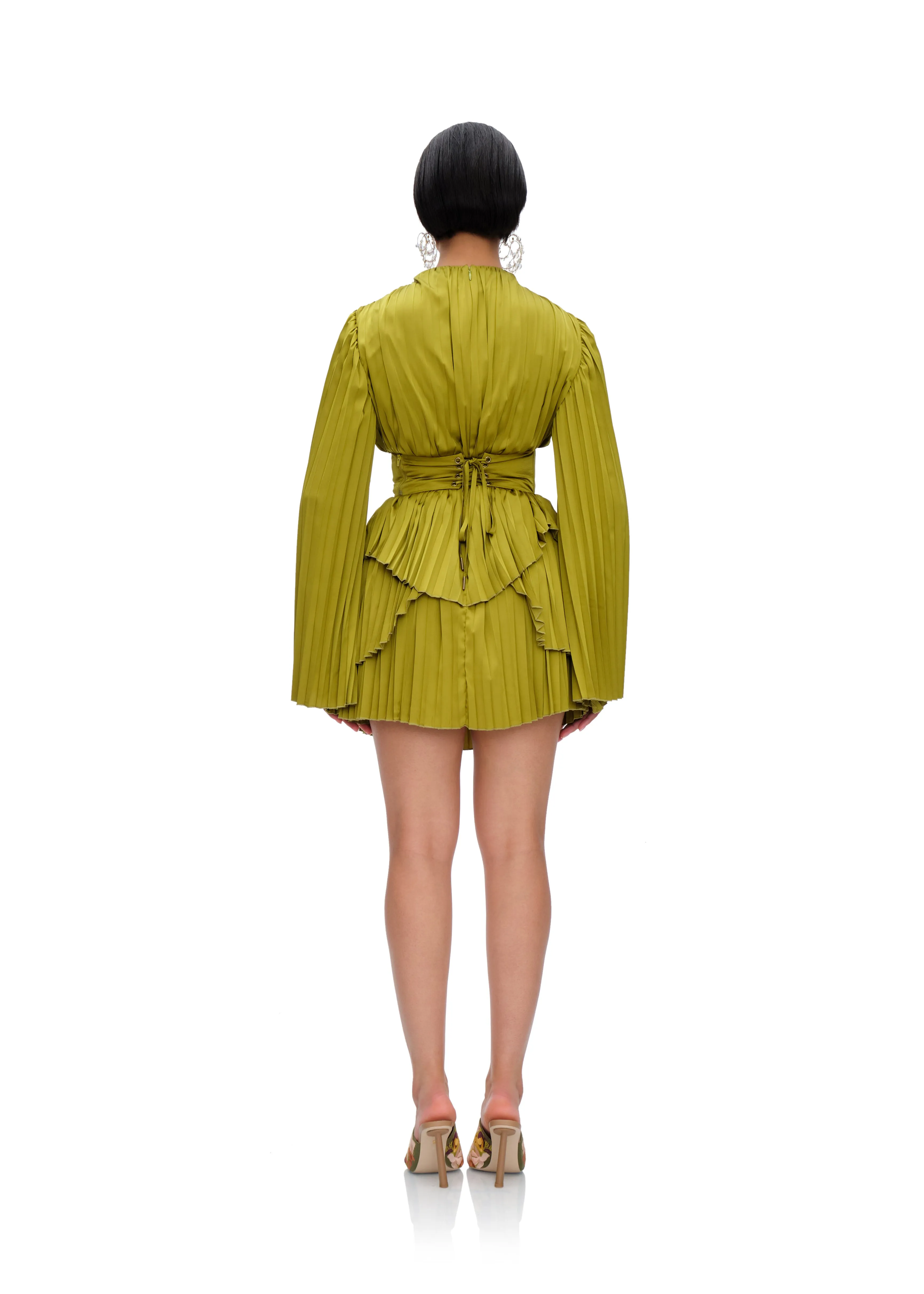 LENTI PLEATED MINI DRESS - LIME