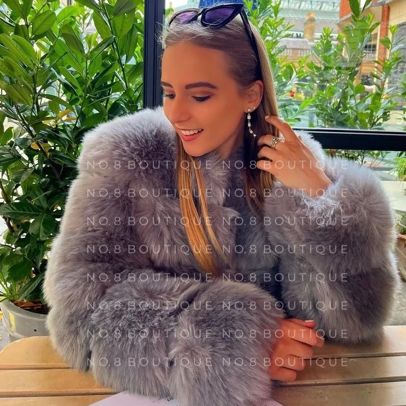 Light Grey Classic 5 Row Faux Fur Jacket