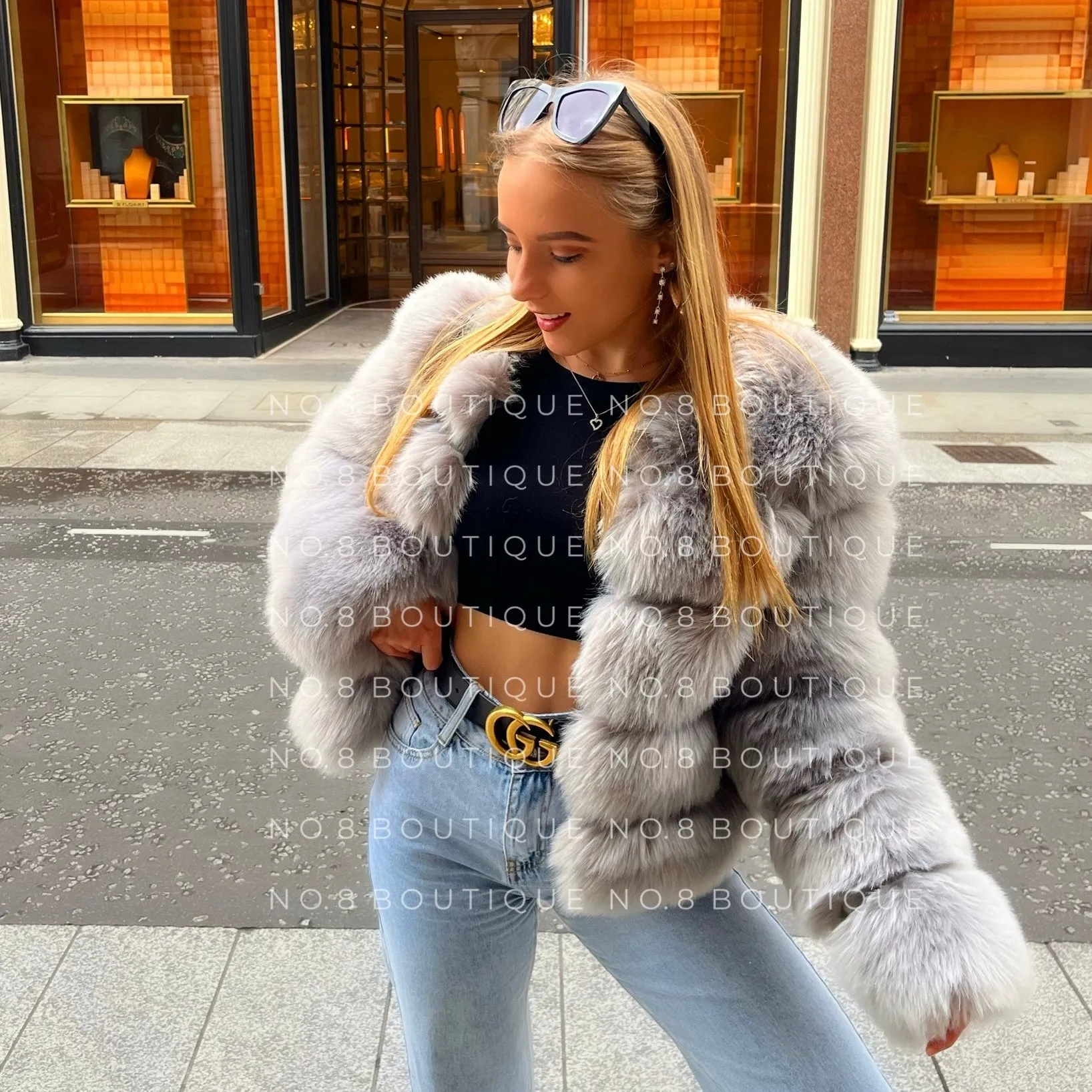 Light Grey Classic 5 Row Faux Fur Jacket