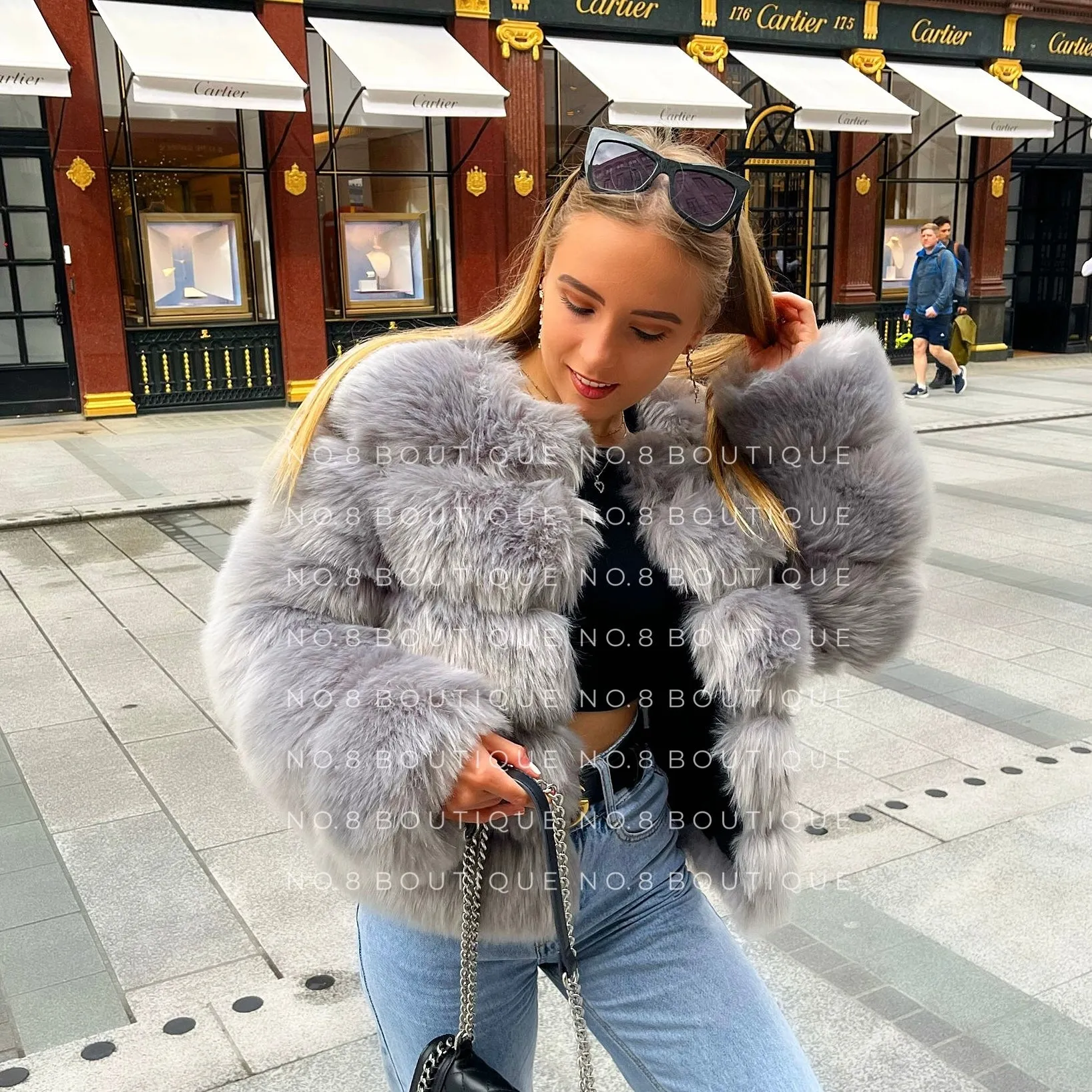 Light Grey Classic 5 Row Faux Fur Jacket