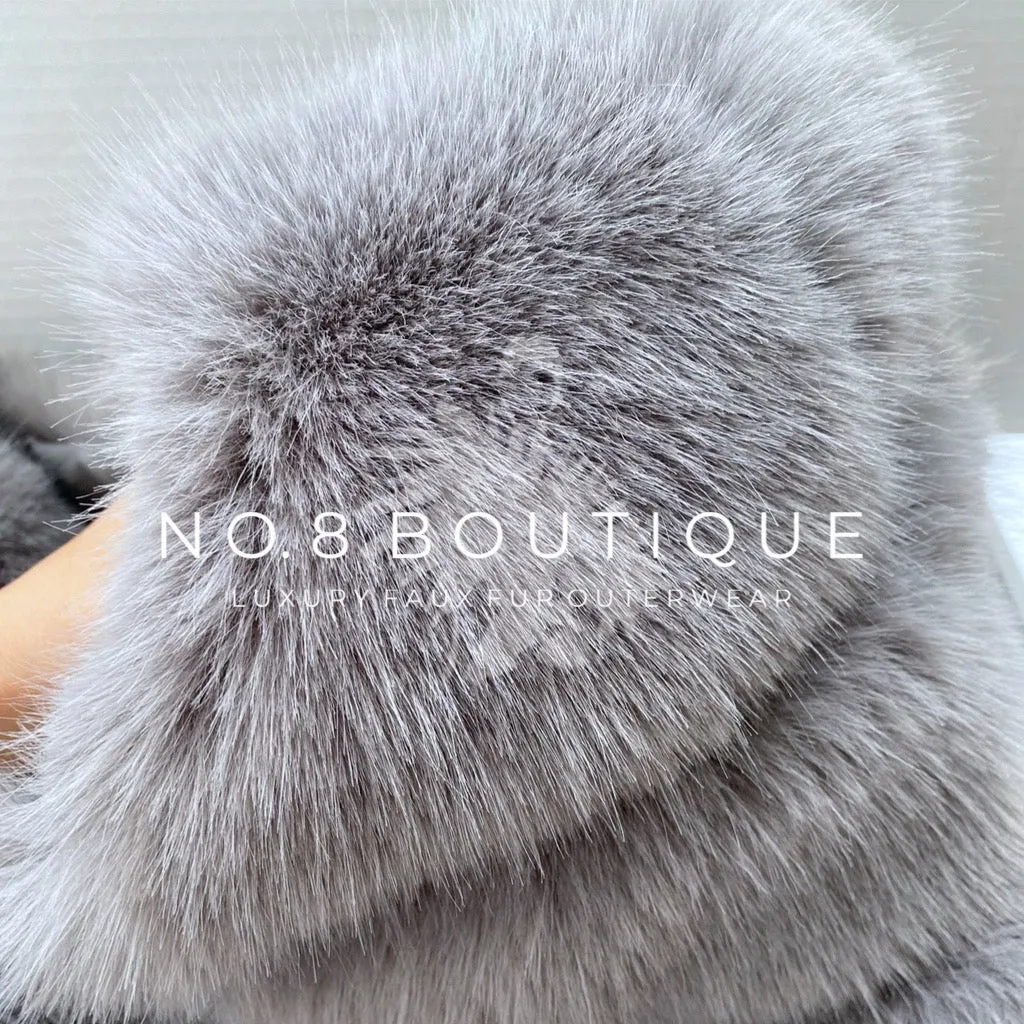 Light Grey Classic 5 Row Faux Fur Jacket