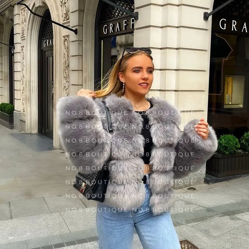 Light Grey Classic 5 Row Faux Fur Jacket