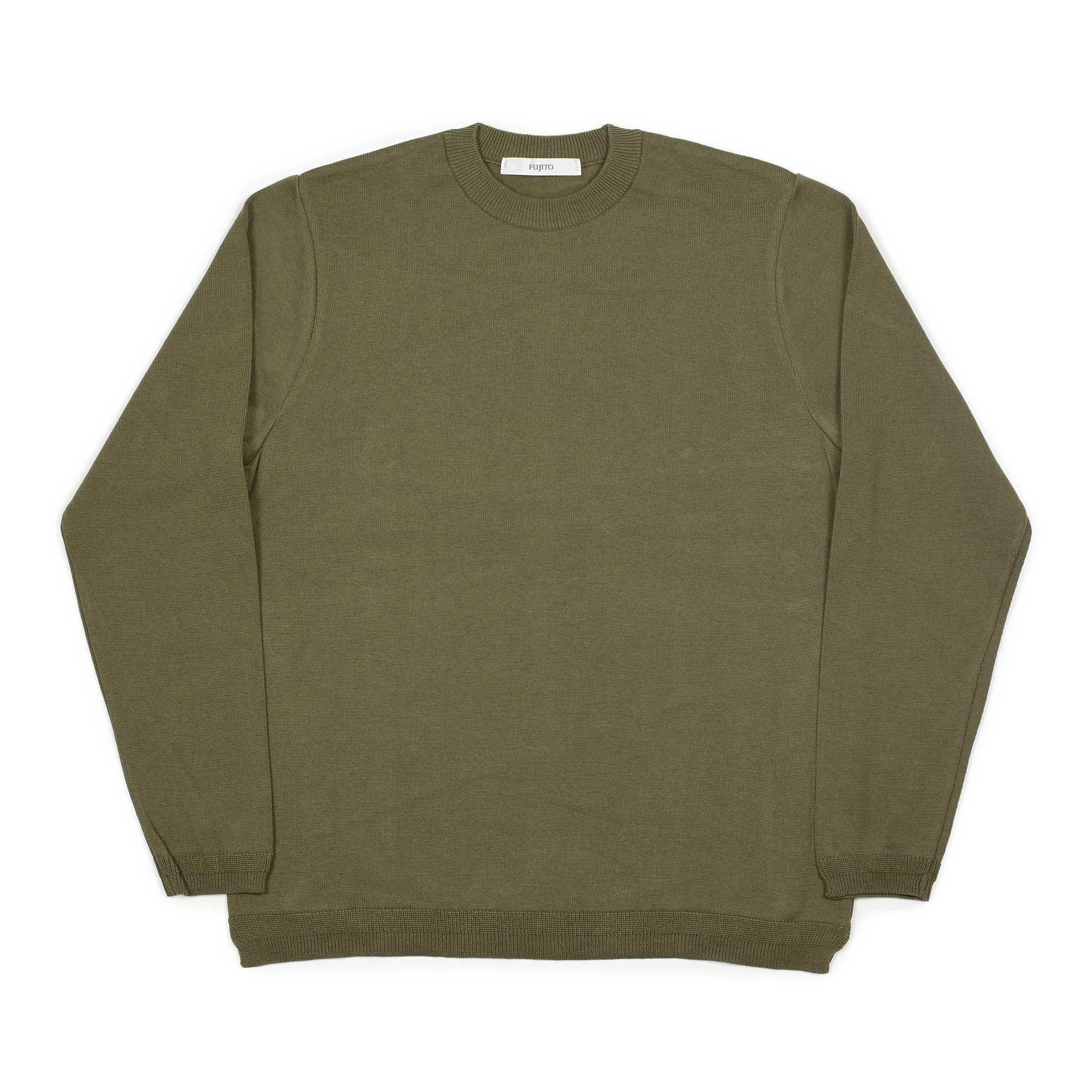 Long sleeve knit t-shirt in dark olive cotton