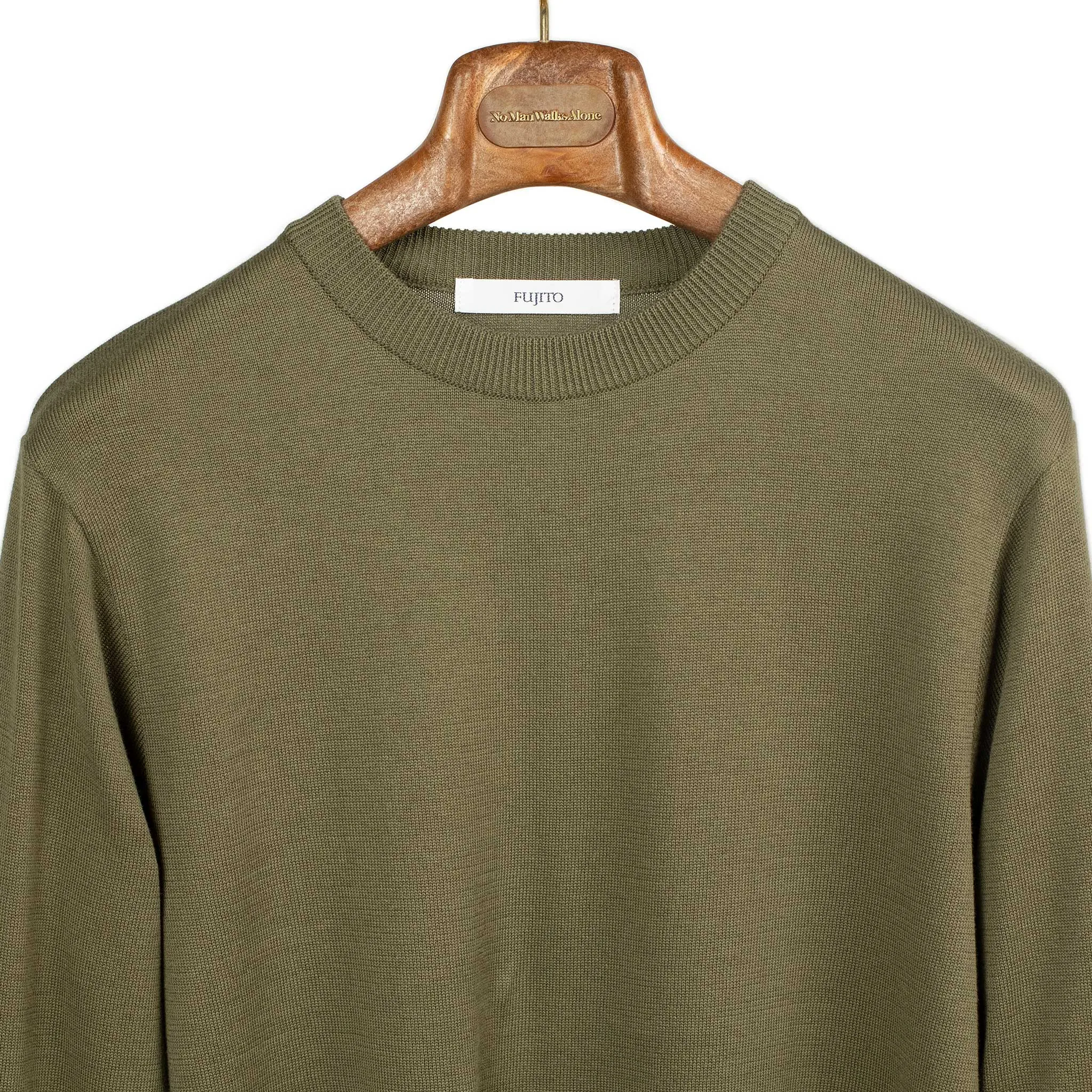 Long sleeve knit t-shirt in dark olive cotton